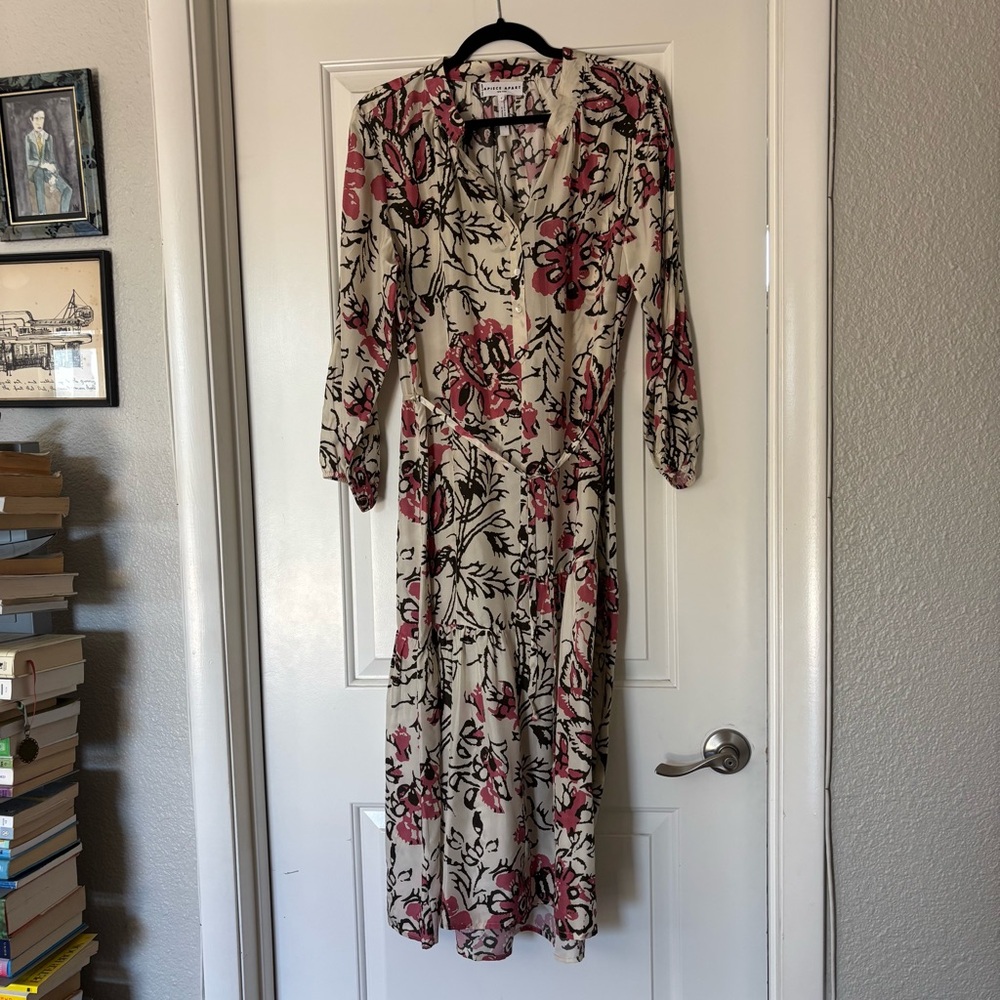 APiece Apart 100% silk pink and brown floral midi maxi dress size 8